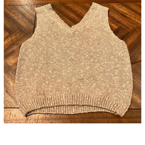 Tomboy Womens Sweater Vest Size L Tan Cable Knit Linen Cotton Blend Pullover - Picture 2 of 6